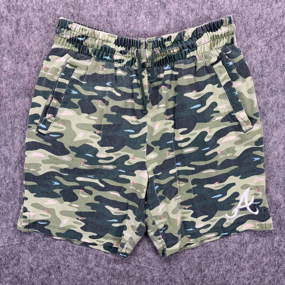 New Era Golf Shorts Atlanta Braves Men's Medium Cotton 7" Inseam MLB Green‎